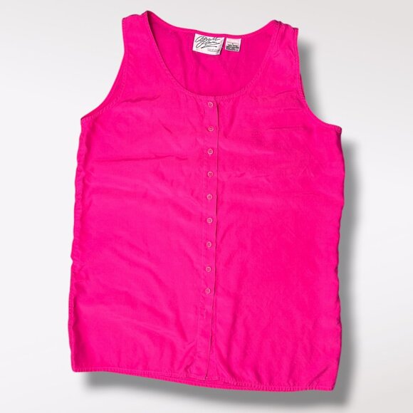 Vintage Brass Plum Nordstrom Pink Rayon Button Up Tank Top Large - Picture 6 of 8